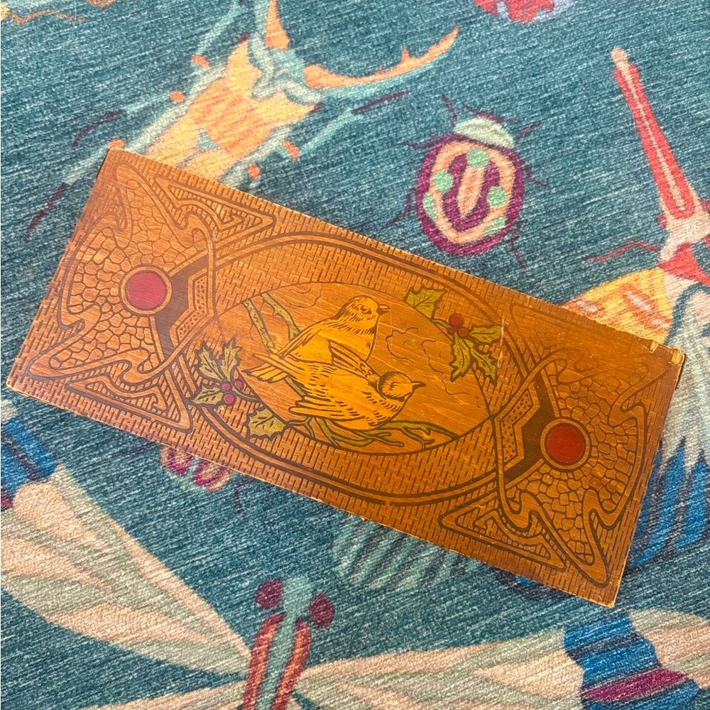 Stunning Vintage Wooden Glove Box with Bird Design